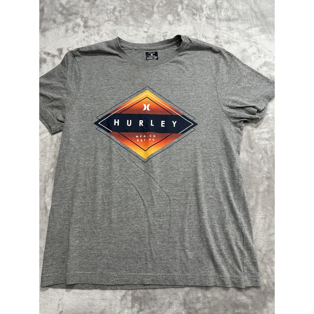 Hurley T-Shirt Men's Size Large Gray Short Sleeve Crew‎ Neck Surf Beach EUC